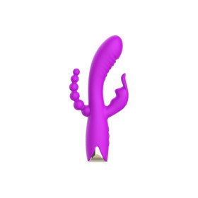 Vibromasseur triple stimulation très puissant violet USB 